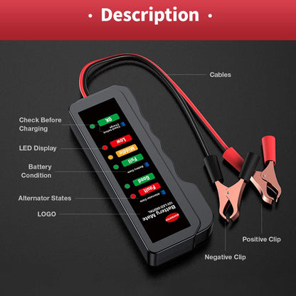KINGBOLEN 12V car Battery Tester, Alternator Tester Automotive,Battery Checker, Analyzer to Check alternator & Battery Charging System,LED Indication
