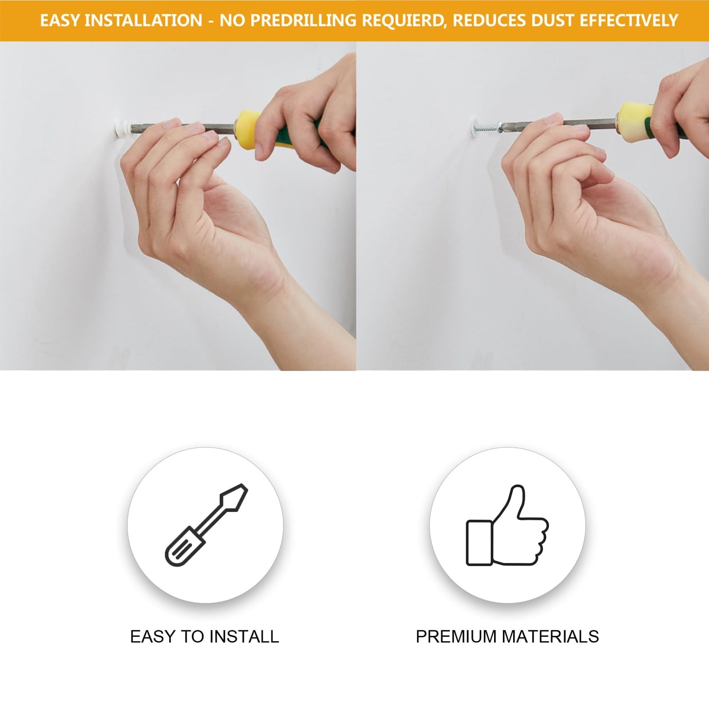 KURUI Wall Hanging Kit for Wall Art Decor Frame Curtain Rods, 140Pcs Heavy Duty Drywall Anchors Substitute Picture Hanging Nails, 70 Dry Wall Anchor and 70 8 x 1-1/4'' Screws, 75Lb Picture Hangers