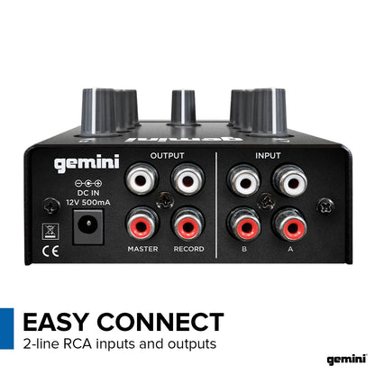 Gemini Portable 2-Channel DJ Mixer – Pocket-Sized Mini Audio Mixer with RCA, Mic & Headphone Jacks, Pro Crossfader & EQ – Compact Mixer for Beginners & Mobile DJs On-the-Go (MM1)