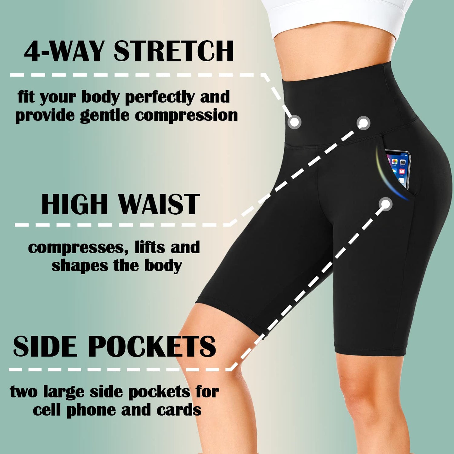 FULLSOFT 4 Pack Biker Shorts for Women – 8" High Waist Tummy Control Workout Yoga Running Compression Exercise Shorts with Pockets(4 Pack Black/Navy Blue/Grey/Pink,Large-X-Large)