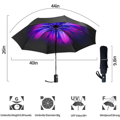LLanxiry Compact Travel Umbrella, Mini Windproof Umbrellas for Rain & Sun, Small Lightweight Outdoor UV Umbrella, Portable Folding Umbrellas for Travel (Orchid)