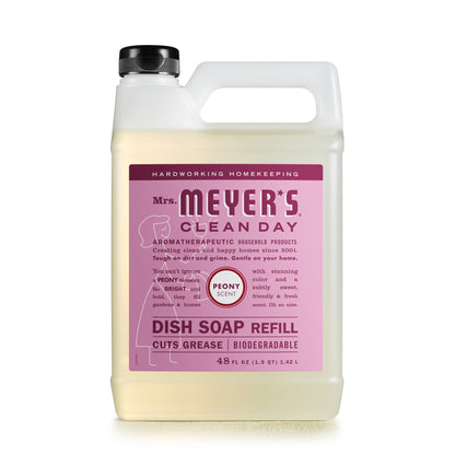 MRS. MEYER'S CLEAN DAY Liquid Dish Soap Refill, Biodegradable Formula, Peony, 48 fl. oz