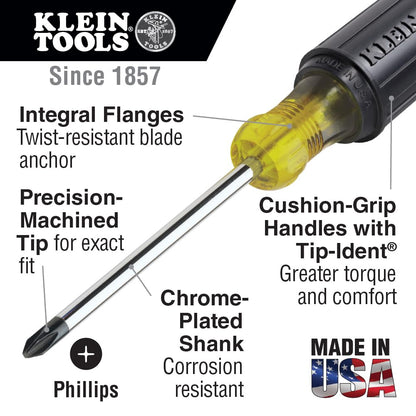 Klein Tools 85442 Screwdriver 2-Piece Set, Made in USA, 1/4 Keystone and 2 Phillips, Cushion Grip, Round and Square Shank, Heat Treated, Home Improvement