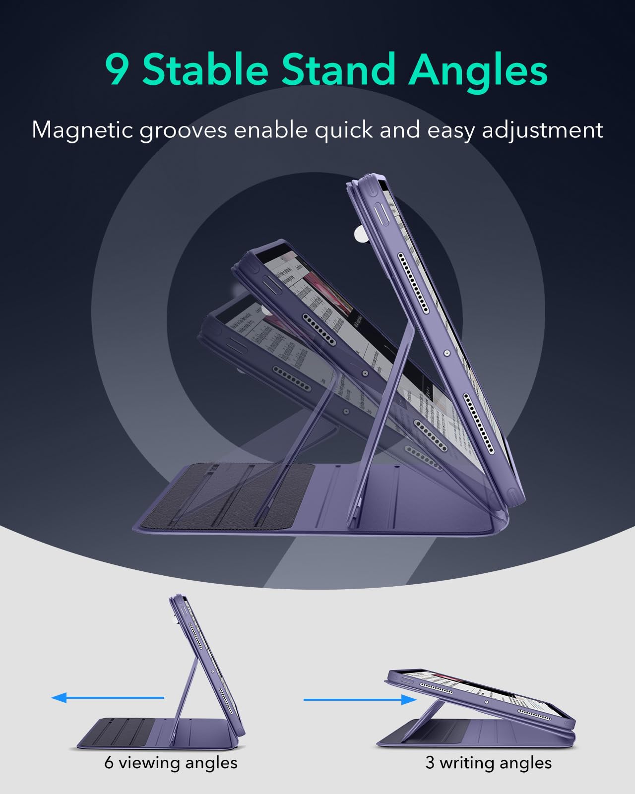 ESR for iPad Pro 11 Inch Case (M4) 2024 5th Gen, Rotating Case with Removable Magnetic Cover, Adjustable Portrait/Landscape Stand with Raised Screen View, 9 Standing Angles, Shift Series, Purple