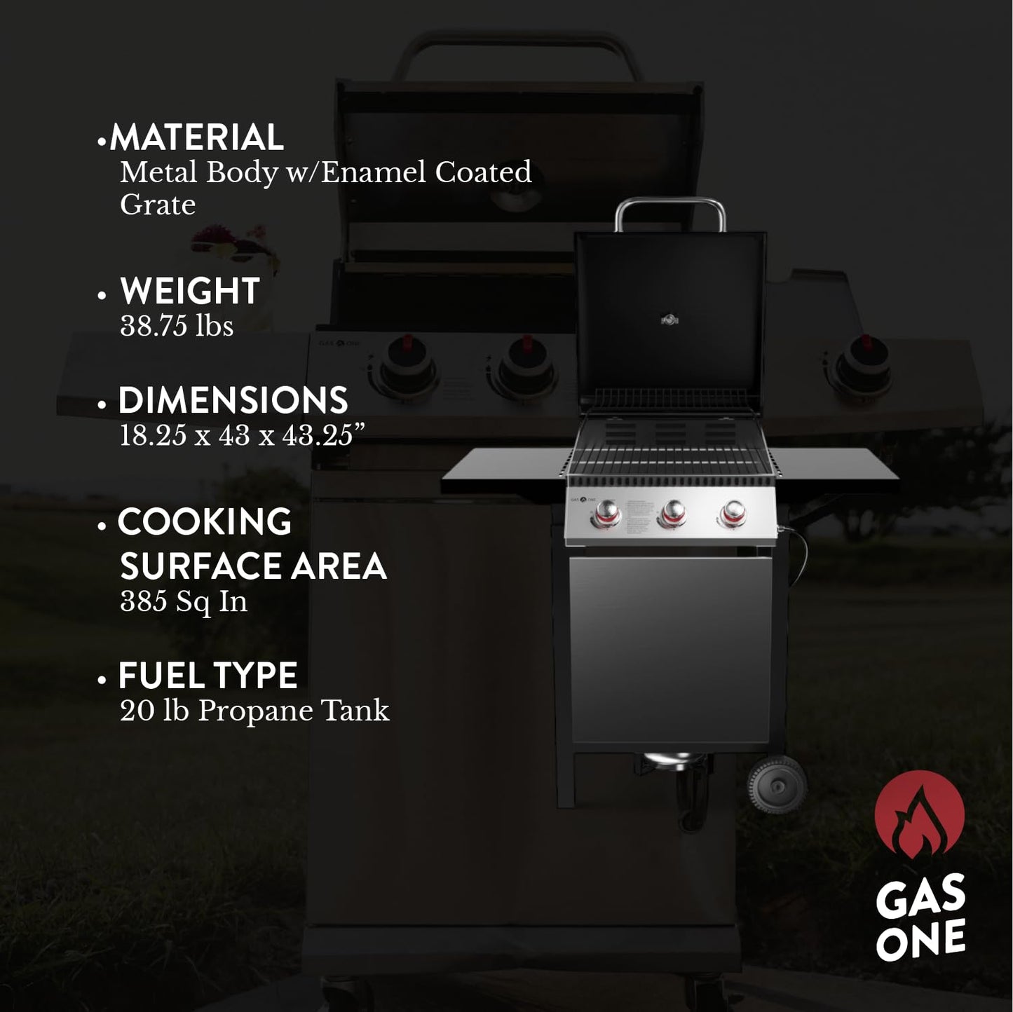 GasOne GP-1030S One 3 Burner Stainless Steel– Outdoor Cabinet Style with Wheels-High-Temperature Paint Coating Gas BBQ Grill – Elegant and Luxurious Design, Black