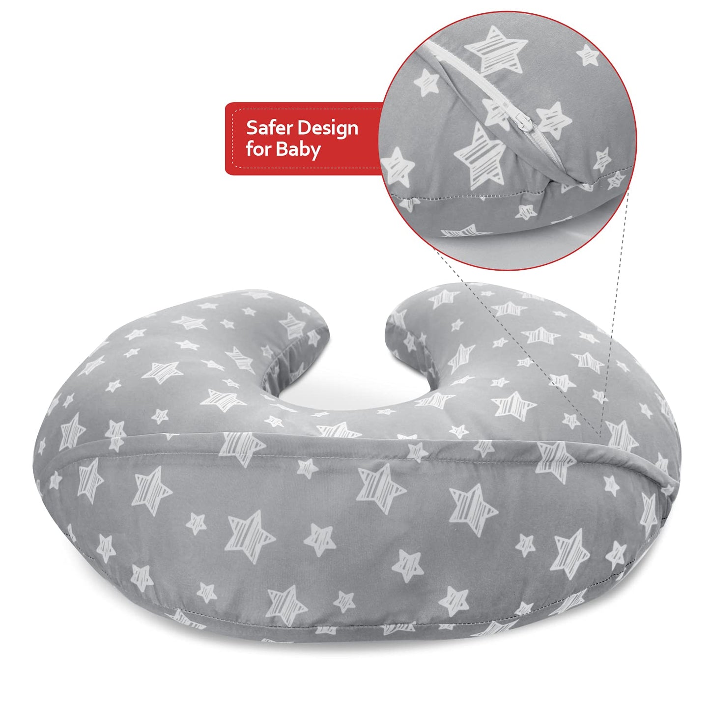 Nursing Pillow Cover for Baby Snug Fits Boppy Nursing Pillows, Super Soft, for Breastfeeding Moms, Grey Star