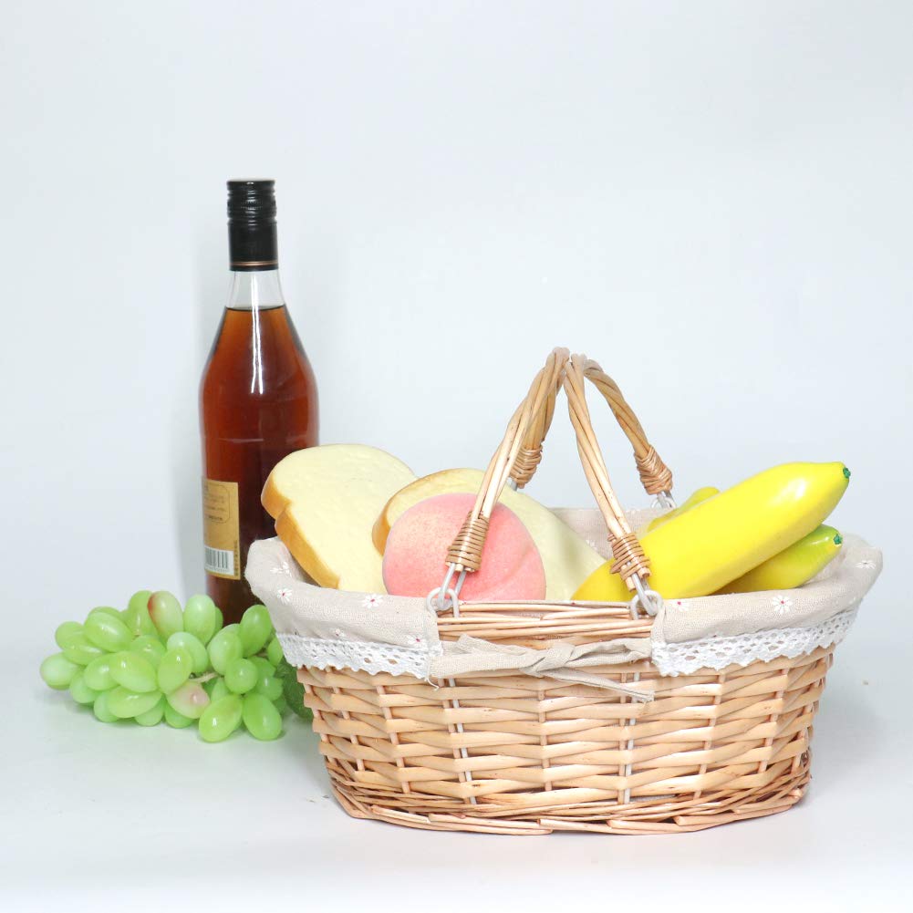 MEIEM Wicker Gift Baskets Empty Oval Willow Woven Picnic Cheap Easter Candy Storage Wine Basket with Handle Egg Gathering Wedding Basket (Natural)