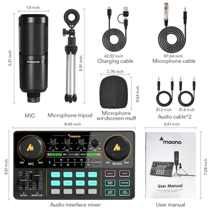 MAONO Podcast Equipment Bundle Audio mixer All-in-One Podcast Production Studio with 3.5mm Microphone for Live Streaming, Podcast Recording, PC, Smartphone, DJ MaonoCaster Lite (AU-AM200-S1)
