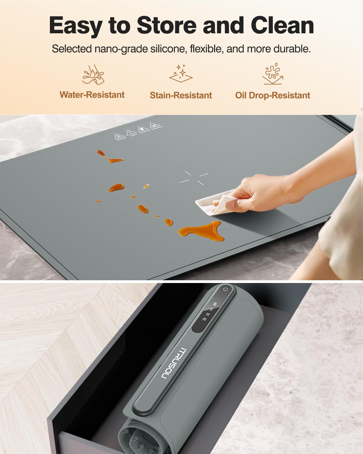 iTRUSOU Electric Warming Tray - Full Surface Heating,Rollable & Portable,Premium Silicone Nano-Material,3 Temperature Settings,Auto Shut-Off -Versatile Food Warmer for Gatherings,Parties,Everyday Use