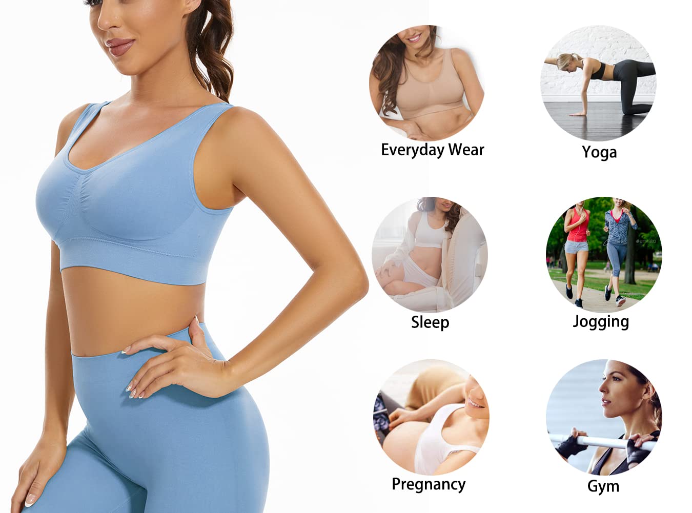 Lemef 3-Pack Seamless Sports Bra Wirefree Yoga Bra with Removable Pads for Women