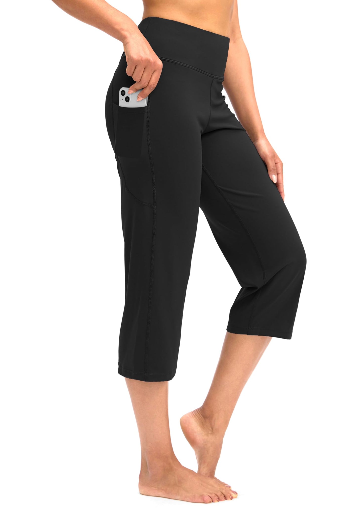 G Gradual Capri Pants for Women High Waist Workout Yoga Pants with Pockets Tummy Control Leggings Crop Straight Pants(Black,XXL)