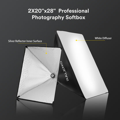 RALENO Softbox Lighting Kit, 20X28-Inch Softbox Photography Lighting with LED Bulbs(50W | 5500K | TLCI≥97), Streaming Lighting for Video Rcording Photoes Portraits YouTube | Model: PS40