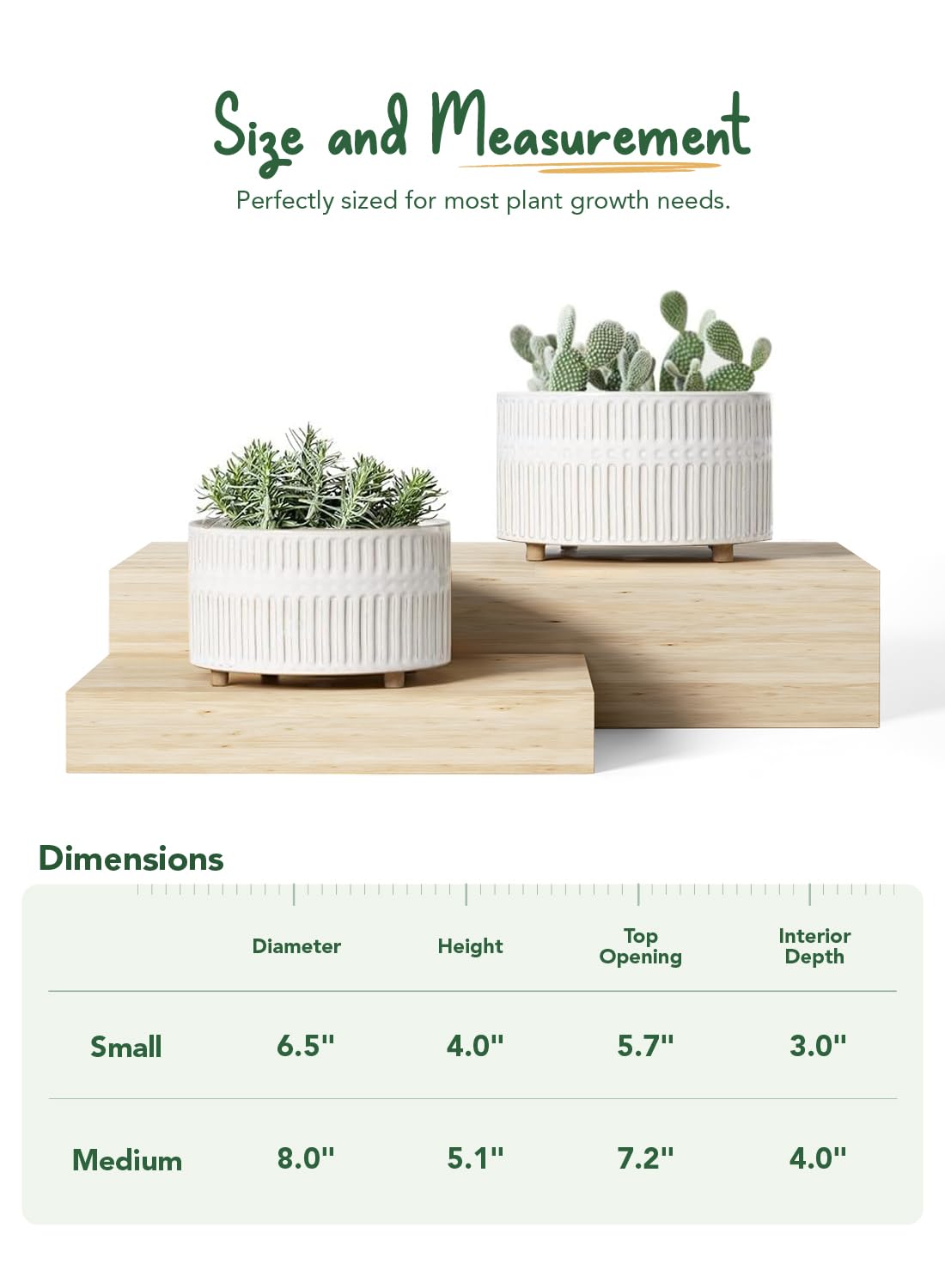 LE TAUCI Succulent Planters, 6.5+8 Inch Ceramic Indoor Plant Pot with Drainage Hole, Shallow Round Succulent Pots, Set of 2, Reactive Glaze White