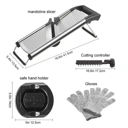 Mandoline Food Slicer, Adjustable Mandoline Slicer for Kitchen, Stainless Steel Mandolin Vegetable Chopper for Potato/Tomato/Onion, Vegetable Slicer Julienne Cutter with Cut-Resistant Gloves