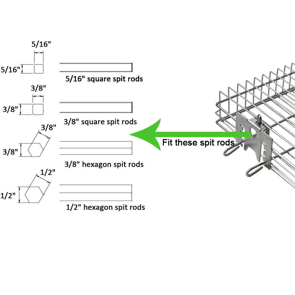 onlyfire 6042 Chrome Plating Steel Flat Grill Rotisserie Basket for Most Grills, Fits 1/2" Hexagon, 3/8" Hexagon, 3/8" Square & 5/16" Square Spit Rods