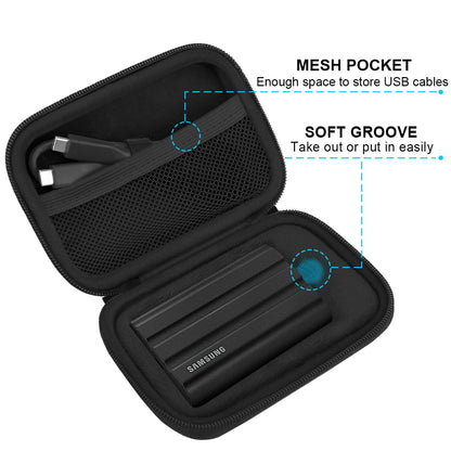 Lacdo Hard Carrying Case for Samsung T7 Shield/Samsung T7 / Touch Portable Solid State Drives 500GB 1TB 2TB 4TB USB 3.2 External SSD Hard EVA Shockproof Storage Travel Bag, Black+Black