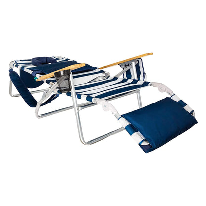 Ostrich Deluxe 3N1 Lightweight Lawn Beach Reclining Lounge Chair with Footrest, Outdoor Furniture for Patio, Balcony, Backyard, or Porch, Blue Stripe