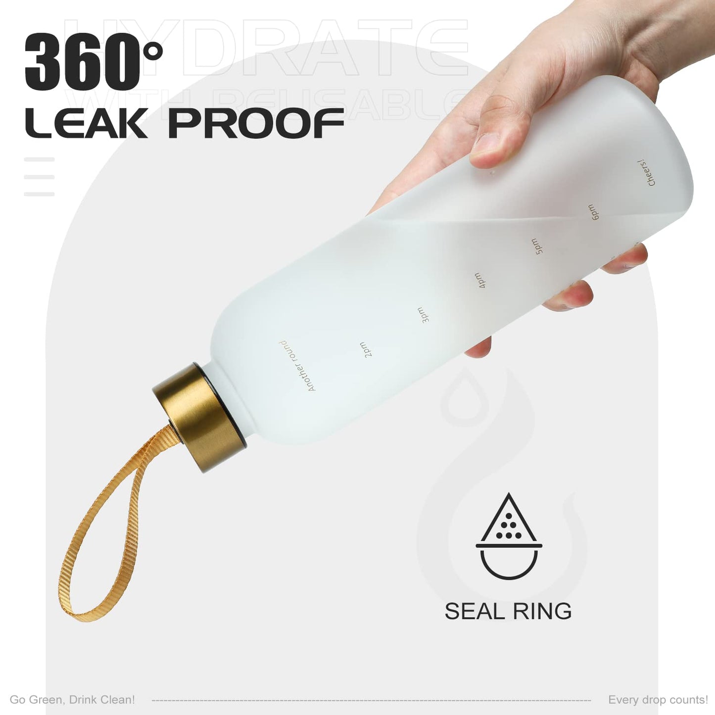 Opard 27oz/32oz Motivational Water Bottle with Time Marker to Drink, Reusable Plastic Bottle with BPA Free Tritan for Gym and Sports