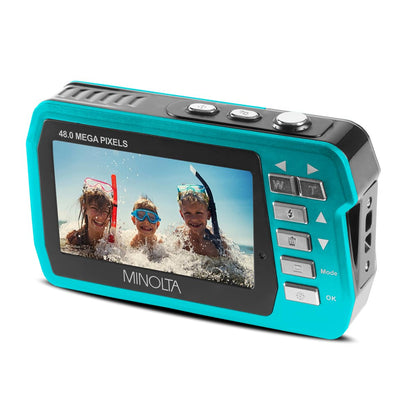 Minolta MN40WP 48MP Waterproof Digital Camera – Dual LCD Screens, 2.7K QHD Video, 16x Digital Zoom, Anti-Shake, Face Detection, 10ft Waterproof (Blue)