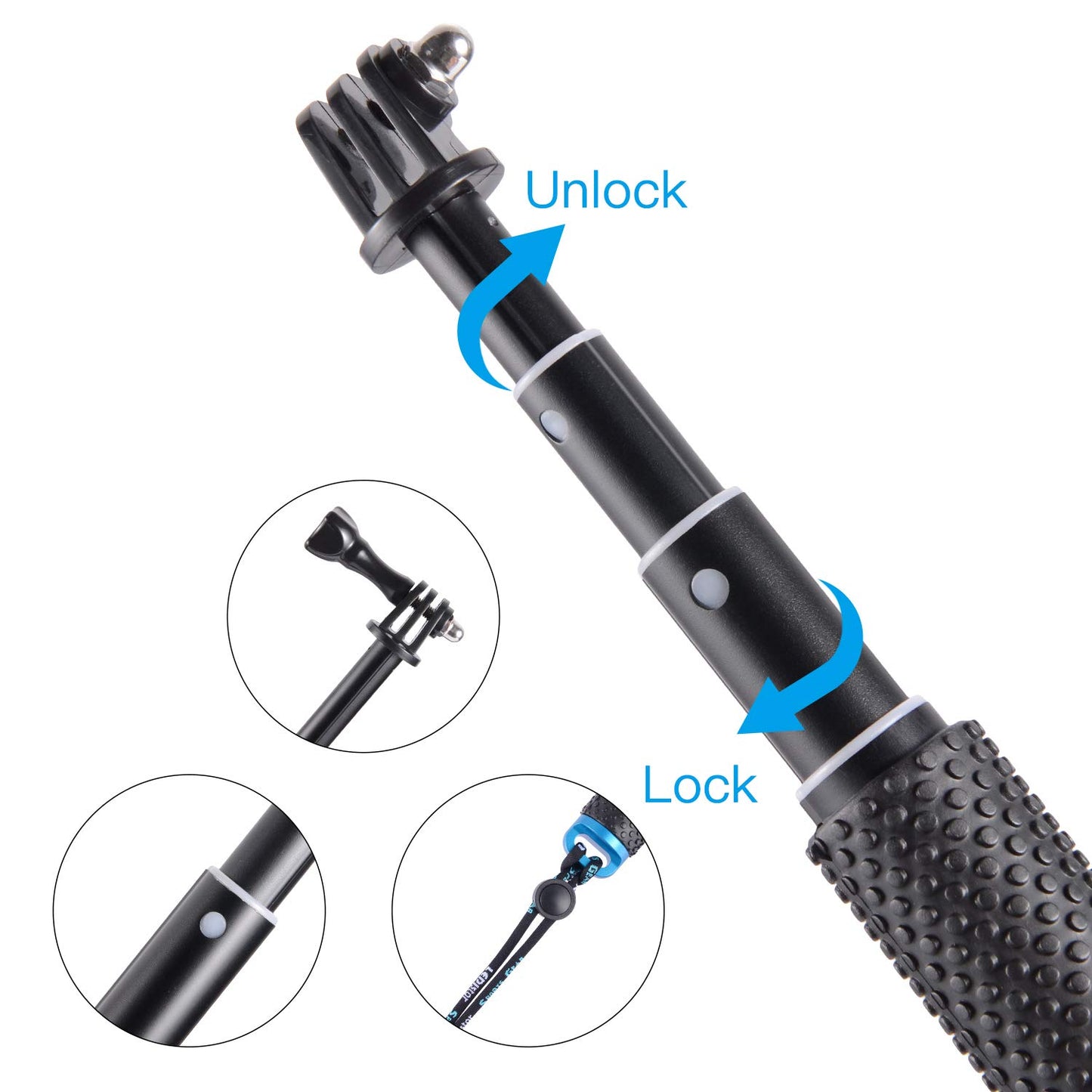 Trehapuva 19” Short Extension Selfie Stick Compact Handle Grip Adjustable Waterproof Monopod Pole Compatible with GoPro Hero 13 12 11 10 9 8 7 6 5 AKASO DJI Osmo Action Camera(Mini Size)