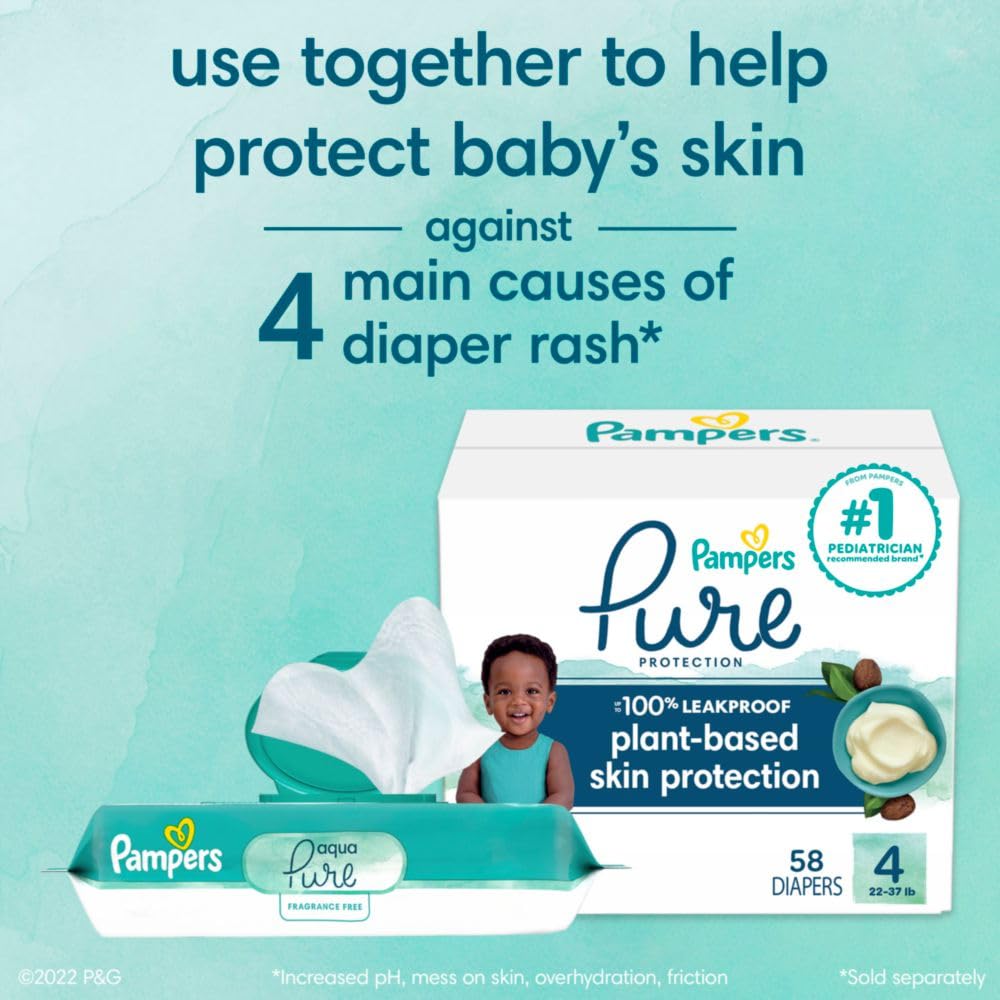 Pampers Baby Wipes Aqua Pure, 99% water-based wipes, Hypoallergenic and Unscented Baby Wipes, 672 Wipes Total (12 Flip-Top Packs)