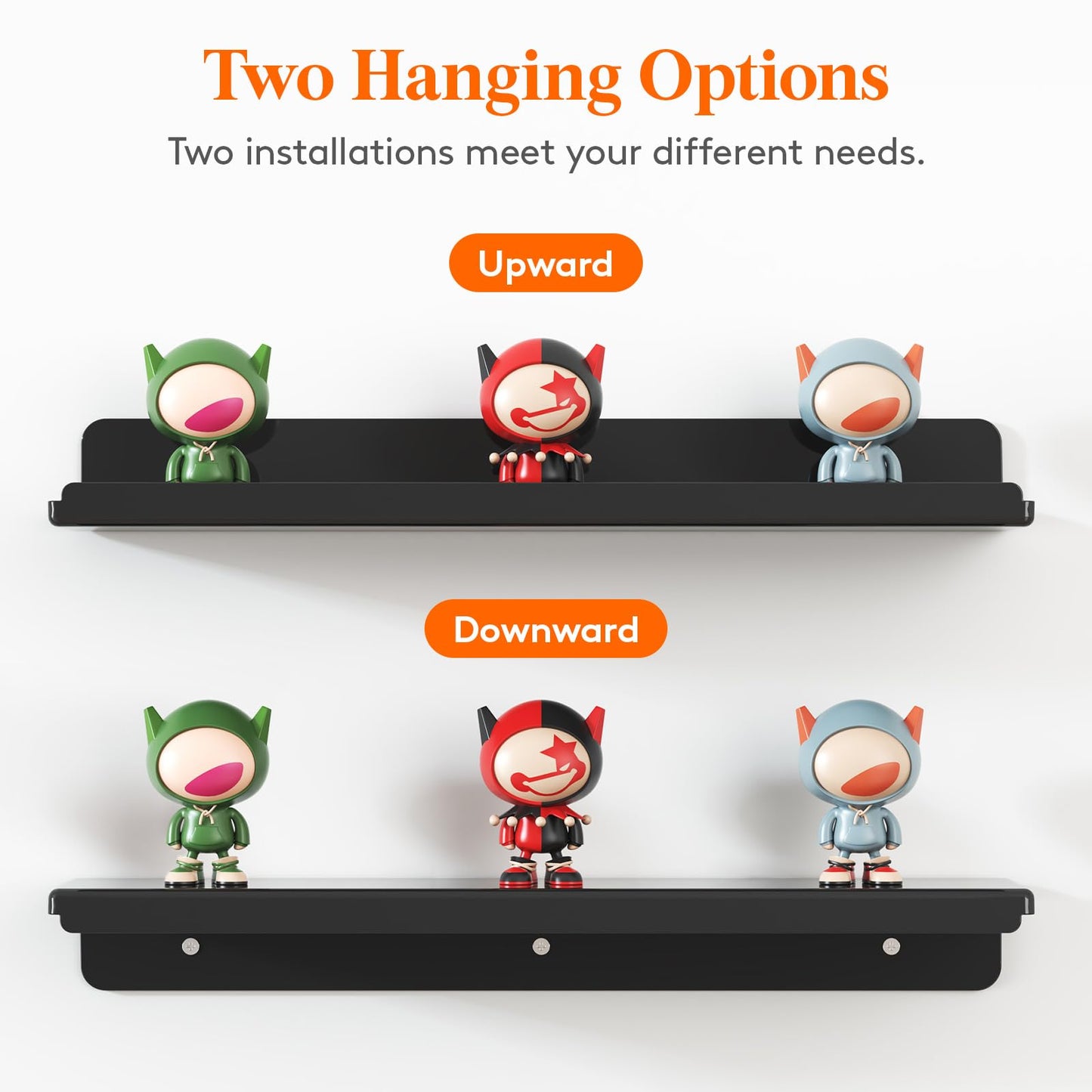 Lifewit Floating Shelves for Wall, 8 Pack Black Acrylic Shelf 15" Room Decor for Bookcase/Vinyl Record Display/Photo/Picture in Bedroom, Living Room, Bathroom, Kitchen Storage and Organization