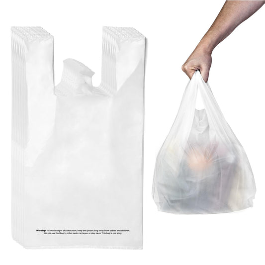 Plastic Bag with Handles | T Shirt | Shopping Bag for Small Business | Recyclable Plastic Grocery Bags | To Go for Food, Groceries & Restaurants | 21" x 11.5", 100-Pack | KitchenDine (100)