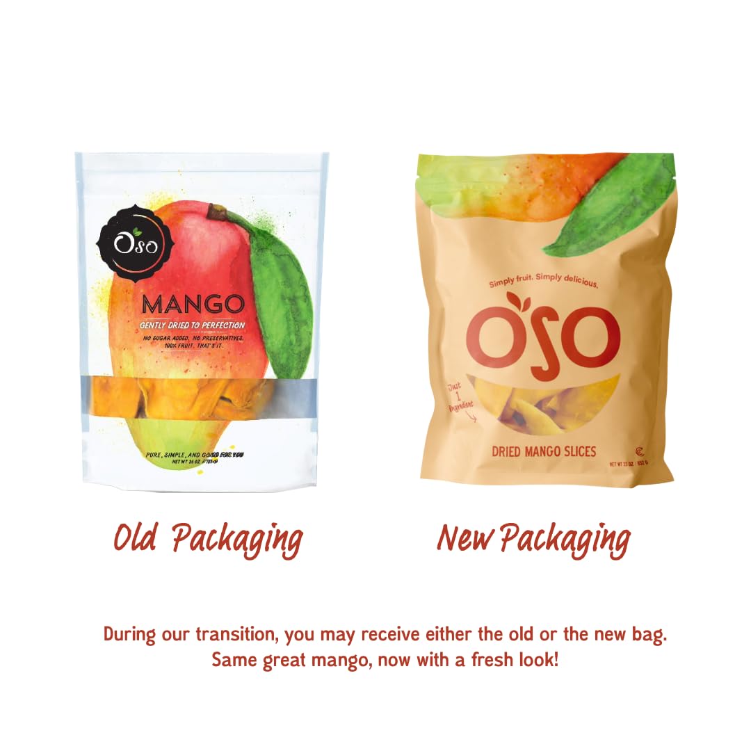Oso Snacks Dried Mango Slices – Premium Quality, Large Pieces Only! No Added Sugar, No Preservatives, 100% Fruit! One Ingredient. No GMO. Vegan. Naturally Sweet & Delicious Healthy Snack.