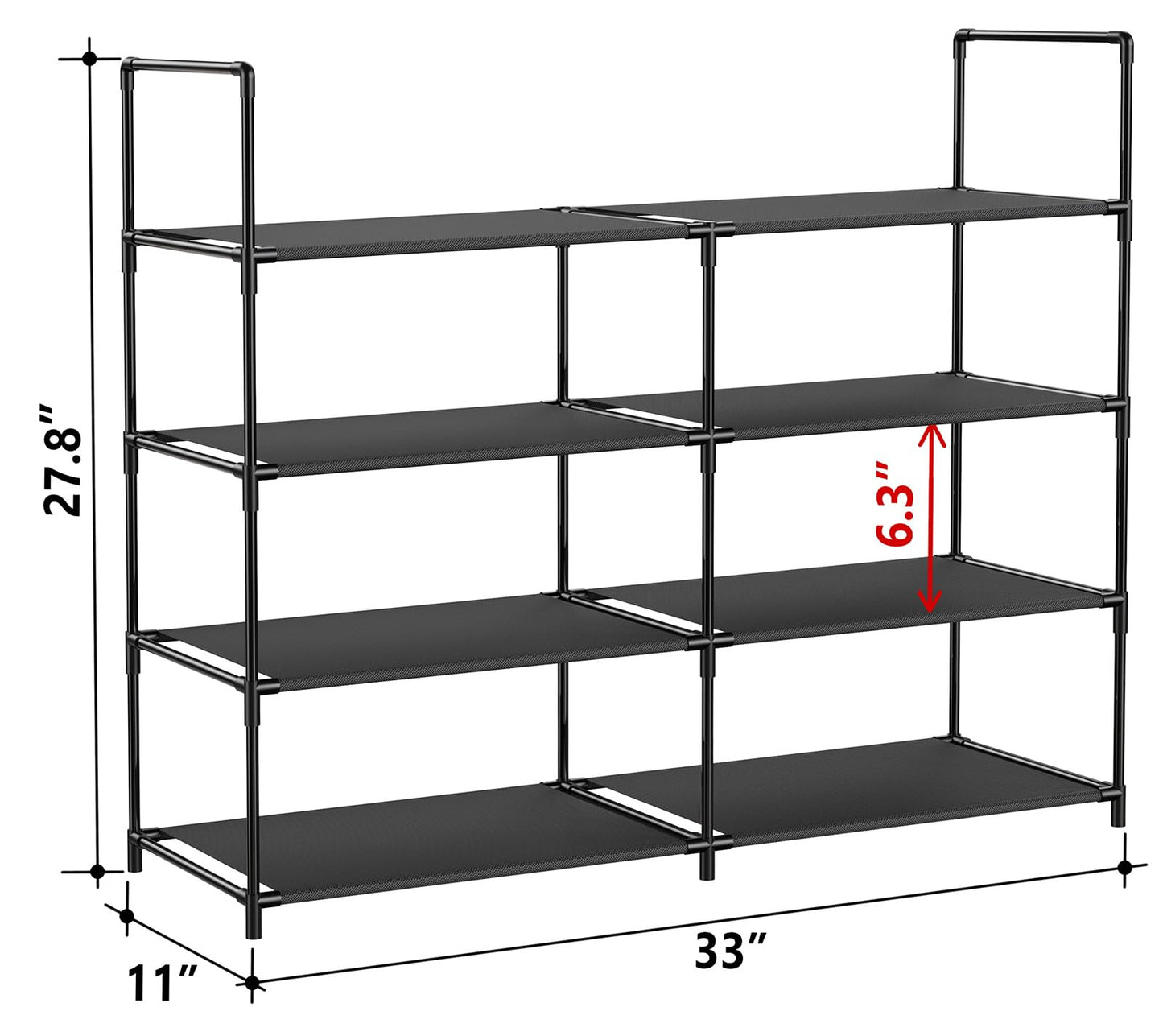 FIDUCIAL HOME 4 Tiers Shoe Rack Organizer 16-20 Pairs Stackable Shoe Storage Shelf Durable for Closet Entryway, Black