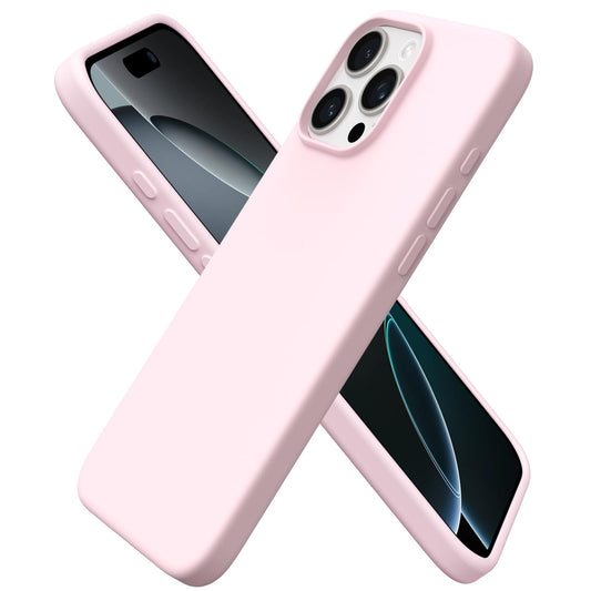 ORNARTO Compatible with iPhone 16 Pro Max Case 6.9", Slim Liquid Silicone 3 Layers Soft Gel Rubber Shockproof Protective Case with Anti-Scratch Microfiber Lining-Chalk Pink