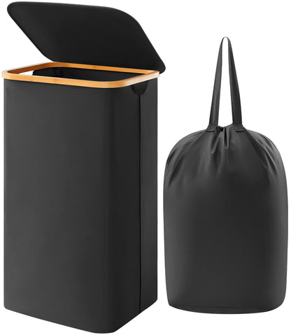 Lifewit 100L Laundry Basket with Lid, Clothes Hampers for Laundry with Bamboo Handles and A Removable Bag, Large Foldable Laundry Hamper for Bedroom, Bathroom, Dorm, Laundry Room, Black