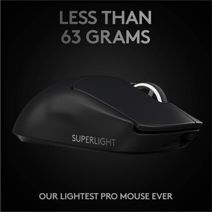 Logitech G PRO X SUPERLIGHT Wireless Gaming Mouse, Ultra-Lightweight, HERO 25K Sensor, 25,600 DPI, 5 Programmable Buttons, Long Battery Life, Compatible with PC / Mac - Black