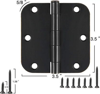 6 Pack Matte Black Interior Door Hinges Round 3.5" x 3.5 Inch 5/8" Radius Heavy-Duty Mat Hinge for Doors Standard Bedroom Work Office Door Hardware Removable Pin,Farm,Shed,Gate,Greenhouse Vent Window