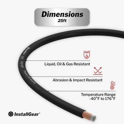 InstallGear 1/0 Gauge Wire (25ft) Copper Clad Aluminum CAA - Primary Automotive Wire, Car Amplifier Power & Ground Cable, Battery Cable, Car Audio Speaker Stereo, RV Trailer Wiring Welding Cable 1/0ga