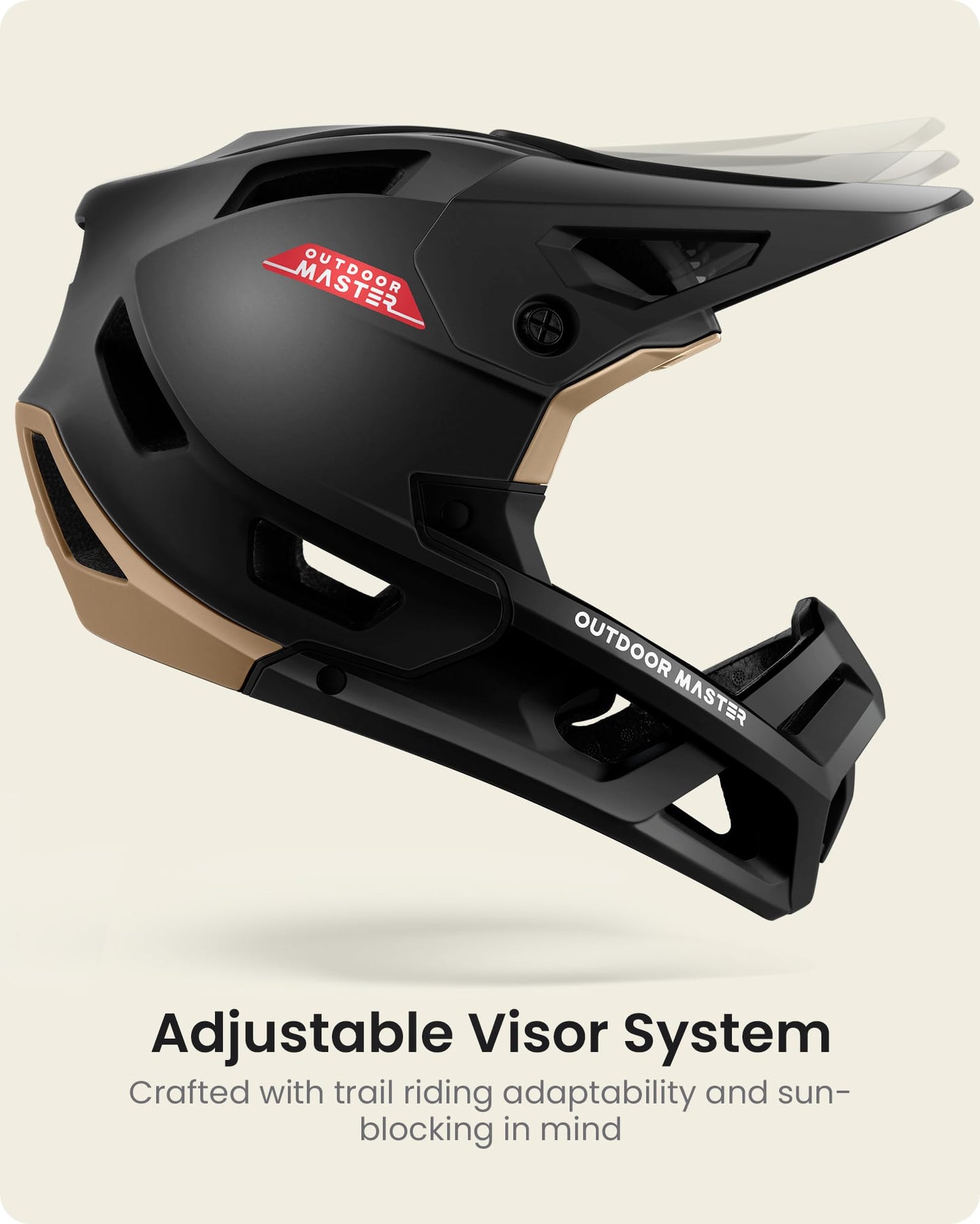 OutdoorMaster Full Face Mountain Bike Helmet for Men & Women-Two Removable Chin Pad Mountain Bike Helmet Grizzly, Ventilation Lightweight Racing Downhill DH BMX MTB Helmet (Meteorite Black, Large)