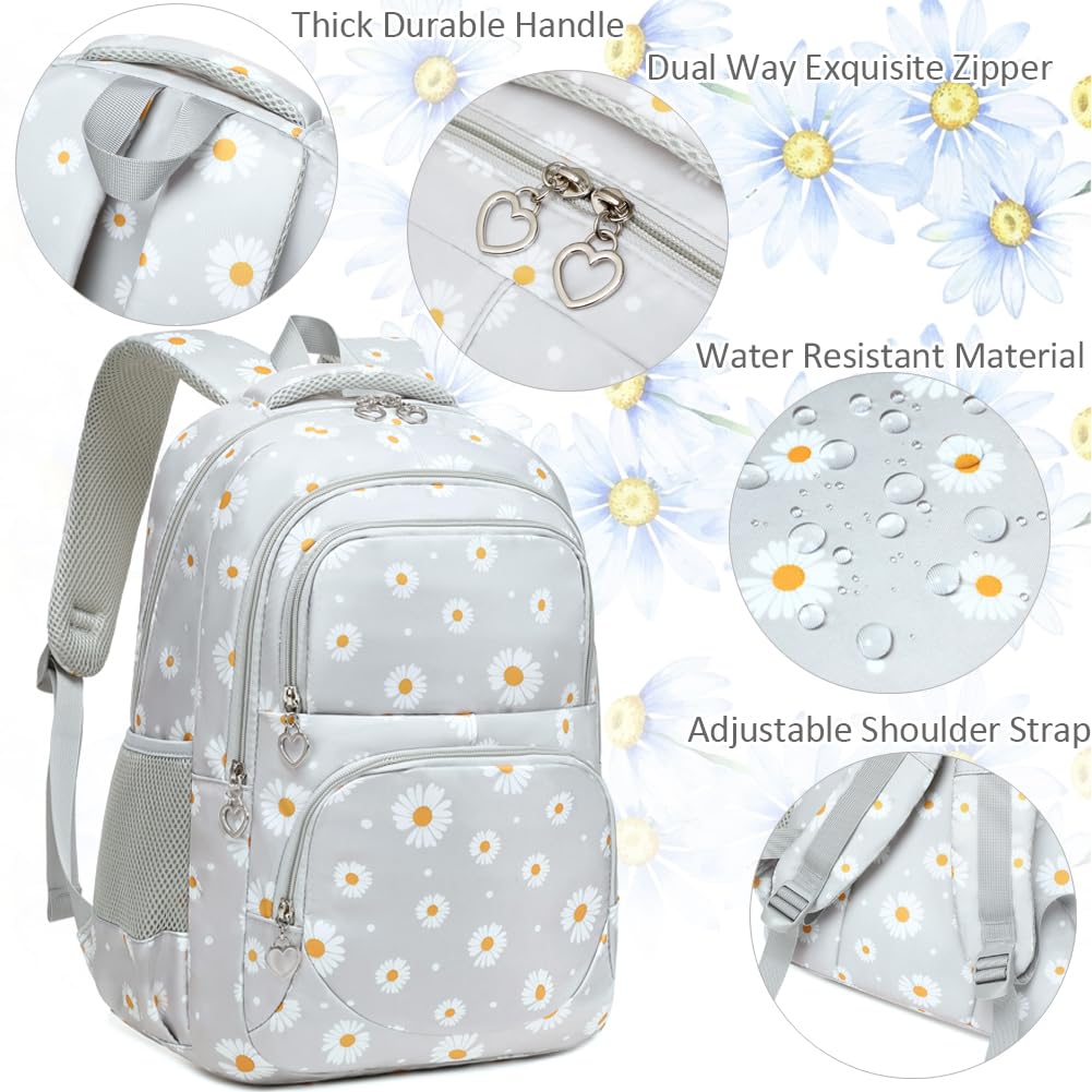 Girls Backpack with Lunch Box 3pcs Daisy Backpack Set for Kids Girls School Backpack for Primary Middle School Bookbag