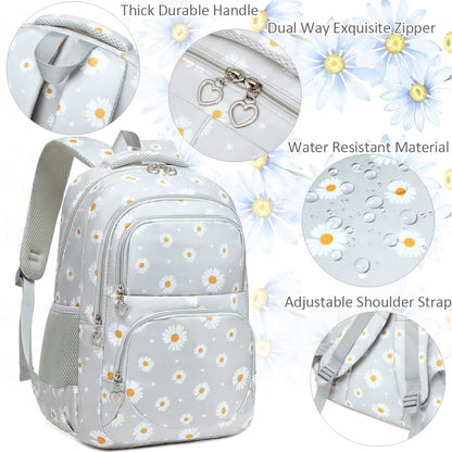 Girls Backpack with Lunch Box 3pcs Daisy Backpack Set for Kids Girls School Backpack for Primary Middle School Bookbag