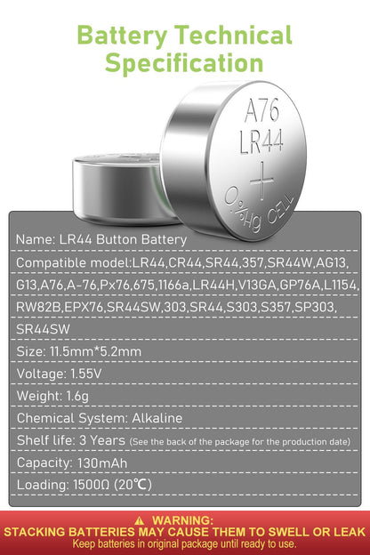 POWEROWL LR44 Batteries 24 Count, High Capacity AG13 357 303 SR44 L1154F A76 Premium Alkaline Battery 1.5V Button Coin Cell Batteries