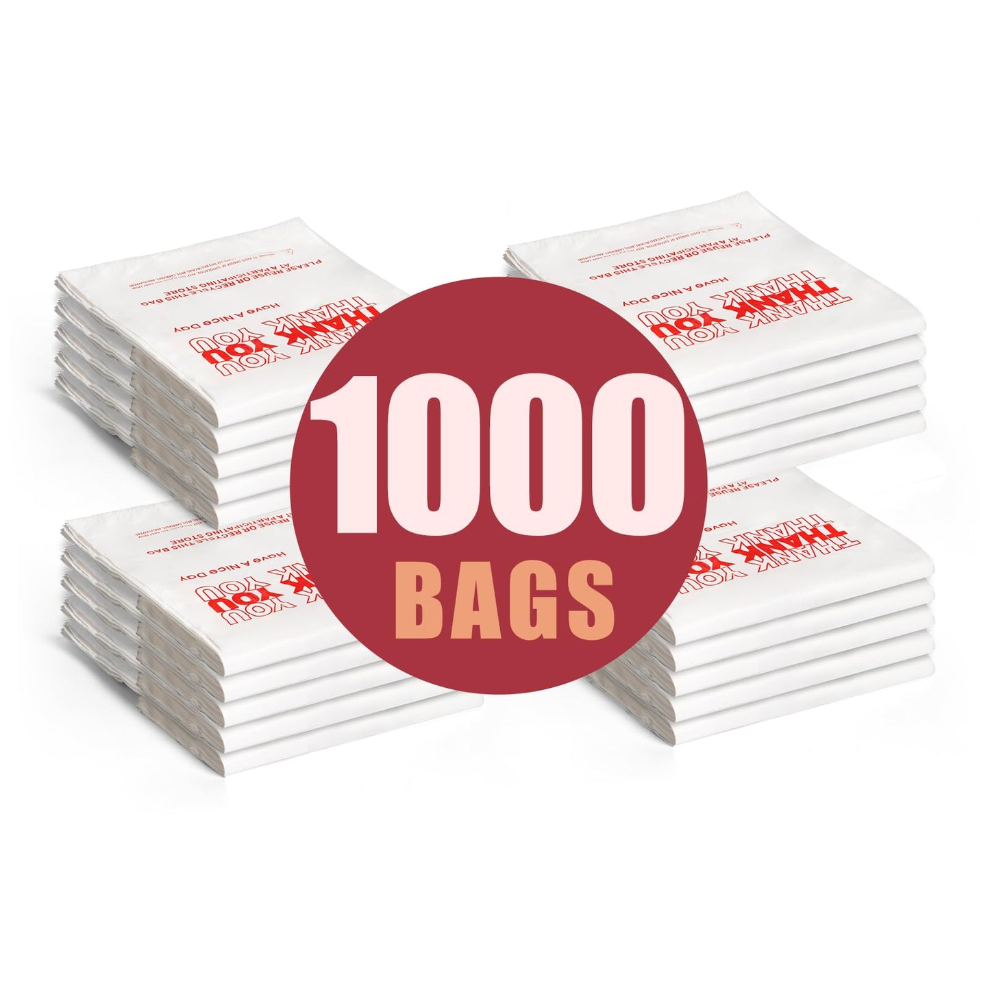 1000-Pack White Plastic Thank You Shopping Bags (11.5" x 6.5" x 21") – Bulk Grocery, Takeout, T-Shirt & Retail Carry Bags