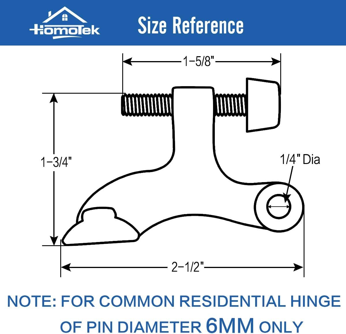 HOMOTEK 36 Pack Hinge Pin Black Door Stopper,Adjustable Deluxe Heavy Duty Door Stopper 2-1/2"x1-3/4”,with Black Rubber Bumper Tips