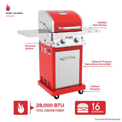 Nexgrill Deluxe 2-Burner Gas Grill with 401 SQ In Grate, 28000 BTUs, Stainless Steel Control Panel & Foldable Side Table, Propane BBQ Grill for Outdoor Cooking, Patios, Backyards and More - 720-0864R