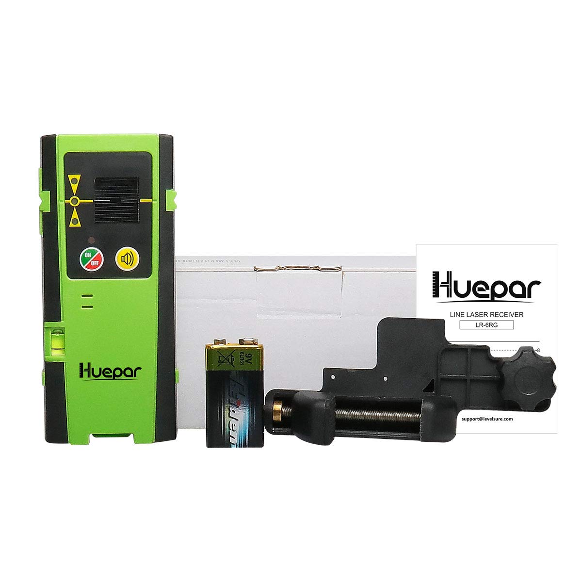 Huepar Laser Detector LR-6RG for Laser Level, Compatible with Huepar & Pro Laser Levels with Pulse Mode Only, Detect Green&Red Beams Laser Receiver, Up to 200Ft, Three-Side LED Display, Clamp Included