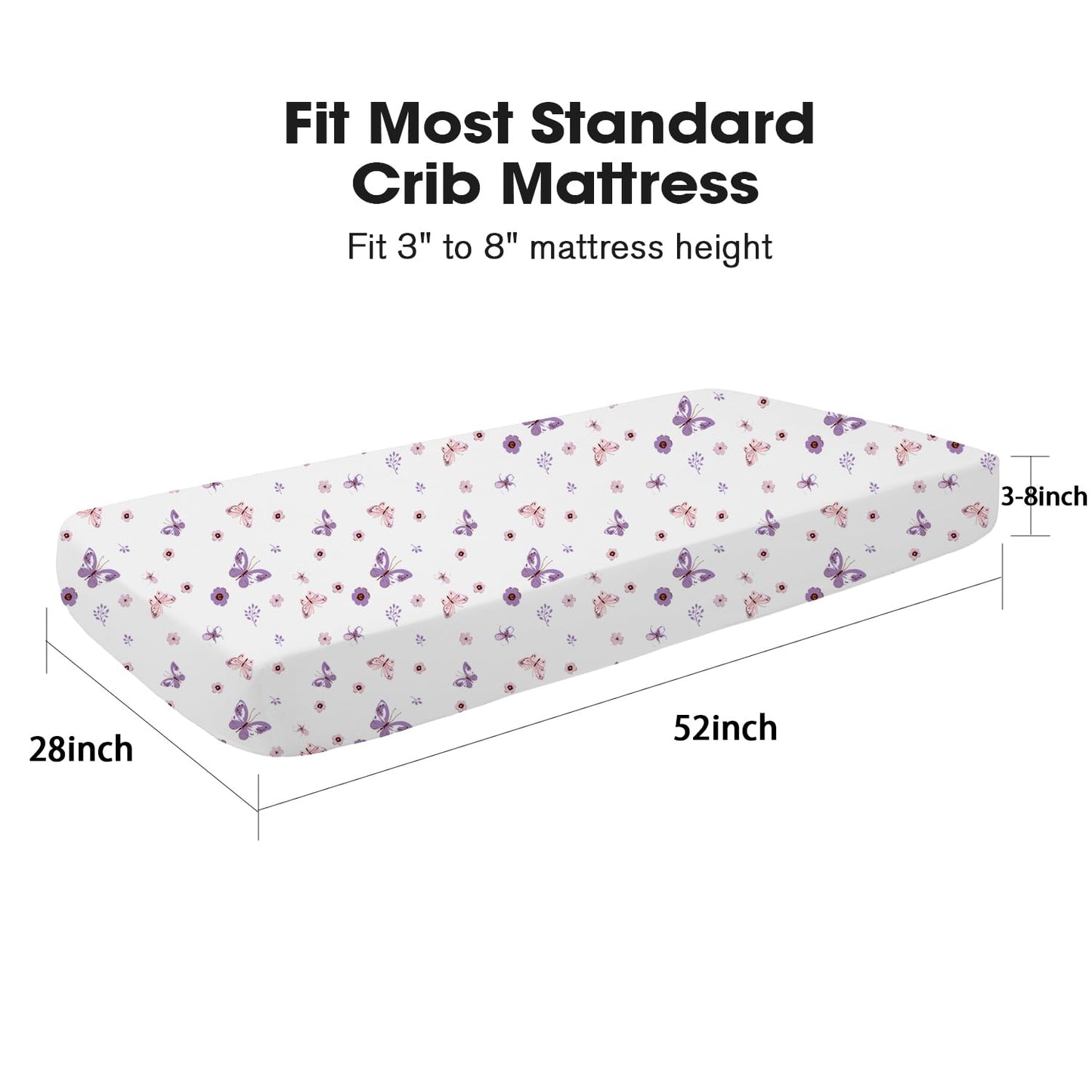 Little Grape Land Crib Sheets for Boys and Girls, 2pk Baby Crib Fitted Sheet for Standard Size Crib and Toddler Mattress, Super Soft Baby Sheet (Purple Butterfly)