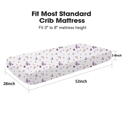 Little Grape Land Crib Sheets for Boys and Girls, 2pk Baby Crib Fitted Sheet for Standard Size Crib and Toddler Mattress, Super Soft Baby Sheet (Purple Butterfly)