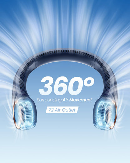 Gaiatop Portable Neck Fan Rechargeable, Hands-Free 360° Cooling, 17hrs Runtime, Battery Powered Personal Wearable Fan, Summer Outdoor Travel Essentials, Birthday Gifts for Men Women Teens, Navy Blue