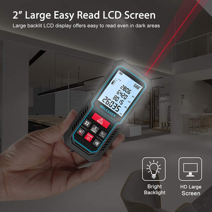 Laser Measure Device, MiLESEEY 229ft Digital Laser Tape Measure with Upgrade Electronic Angle Sensor, 2mm Accuracy, Area Measurement,Volume and Pythagoras, 2" LCD Backlit,Mute, Battery Included