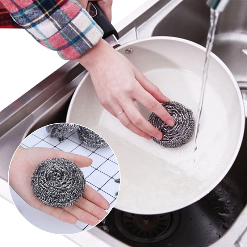 KTOJOY 6 Pack Stainless Steel Wool Scrubber, Scrubbing Scouring Pad, Steel Wool Scrubber for Kitchens, Bathroom and More