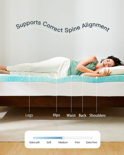 PERLECARE 3 Inch Queen Memory Foam Mattress Topper, Cooling Gel Infused Mattress Pad, Ventilated Bed Topper for Pressure Relief, CertiPUR-US Certified, Blue