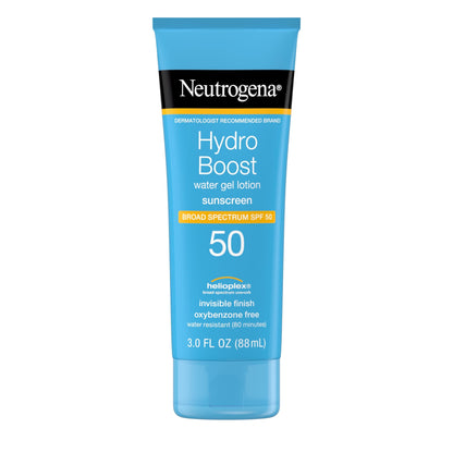 Neutrogena Hydro Boost Moisturizing Water Gel Sunscreen Lotion with Broad Spectrum SPF 50, Water-Resistant & Non-Greasy Hydrating Sunscreen Lotion, Oil-Free, 3 fl. oz
