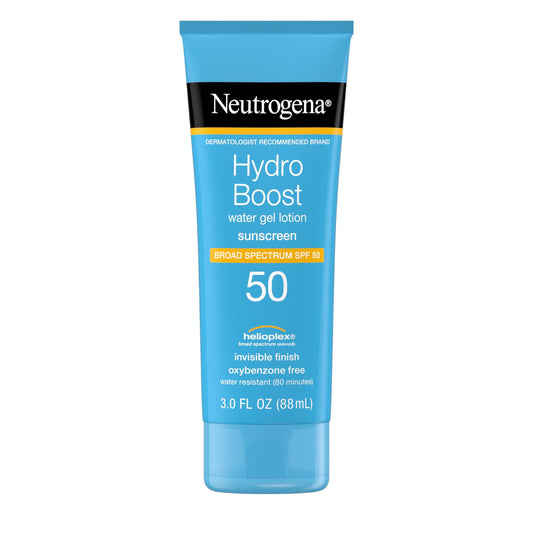 Neutrogena Hydro Boost Moisturizing Water Gel Sunscreen Lotion with Broad Spectrum SPF 50, Water-Resistant & Non-Greasy Hydrating Sunscreen Lotion, Oil-Free, 3 fl. oz